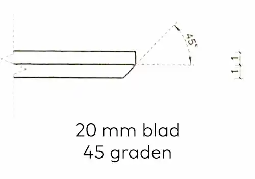 20 mm. - 45 graden-1 tafelrand 20 mm. blad 45 graden