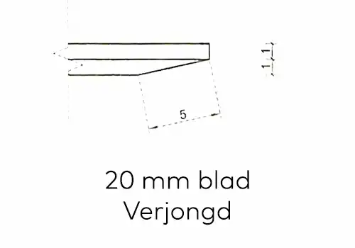 20 mm. - verjongd-1 tafelrand 20 mm. blad dikte verjongd blad