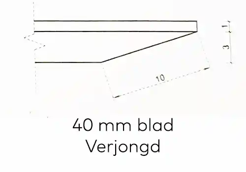 40 mm. - verjongd-1 40 mm. blad rand tafel 45 graden