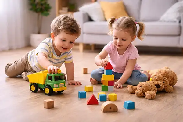 Kinderen spelend op een PVC vloer