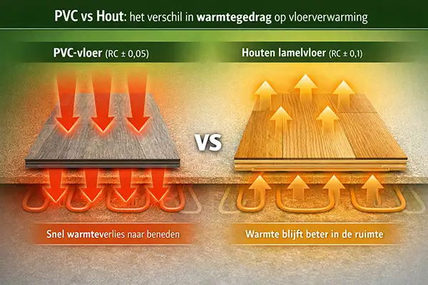 Hout vs PVC 600x400 houten vloer in vergelijk met PVC qua warmte afgifte