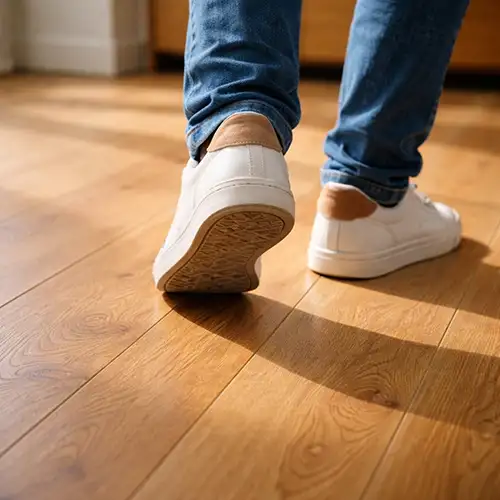 lopen op vloer Geluid van gelijmde houten vloer