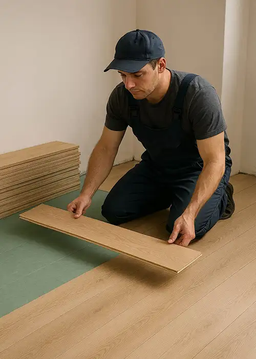 parketlegger planken Parketlegger legt planken zwevend