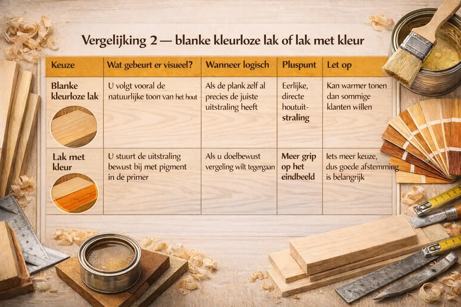 lak; kleurloos-lakkleur Kleurloze lak of lak met kleur