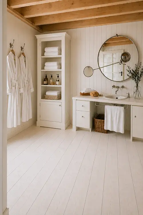 witte grenen vloer in badkamner witte grenen vloer in badkamer
