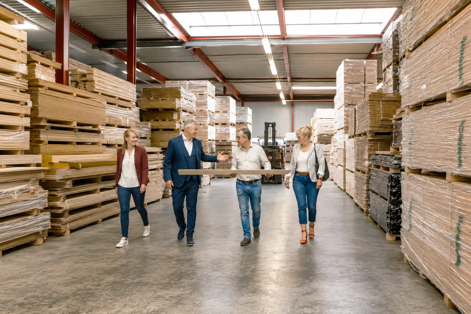 houten vloer bekijken in de loods