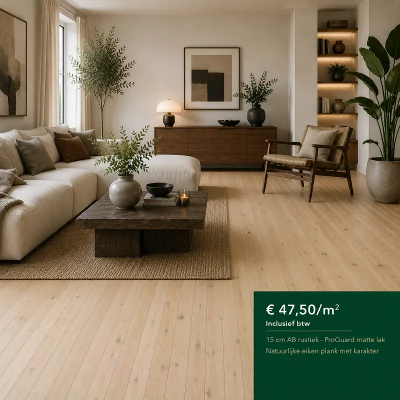 15 cm AB proguard mat gelakt-vierkant 15 cm brede eiken vloer gemiddeld aantal noesten blank gelakt