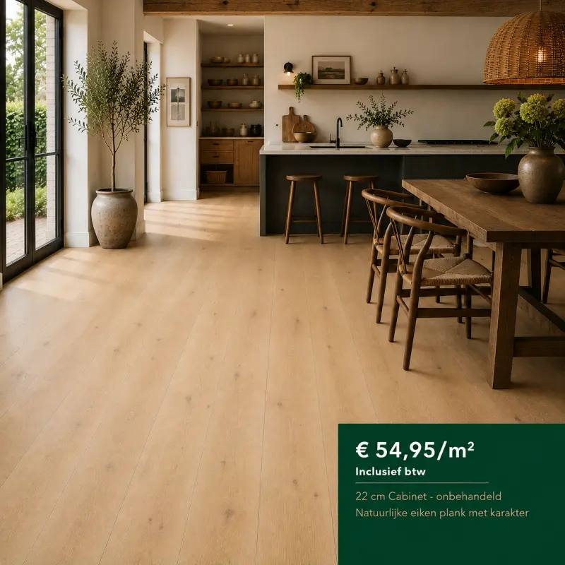 22 cm Cabinet onbehandeld-vierkant Eiken vloer 22 cm met minder noesten dan gemiddeld lamelparket